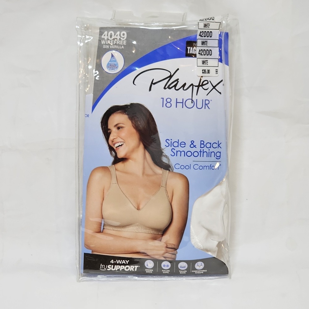 NEW Playtex Side Smoothing Cool Comfort 18 Hour 4049 Wire Free Bra 42DDD White